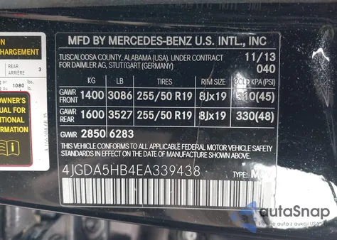 2014 Mercedes-Benz Ml 350 4Matic from USA, damaged, VIN 4JGDA5HB4EA339438